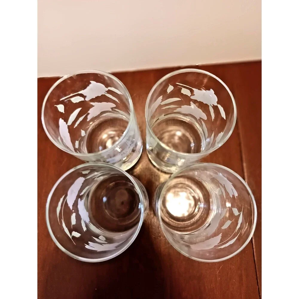 Vintage Set of 4 Floral 14 oz Drinking Glasses Blue Pink Flower Tumblers